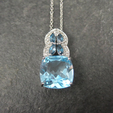 Estate Sterling London and Swiss Blue Topaz Pendant Necklace, Gift for Her