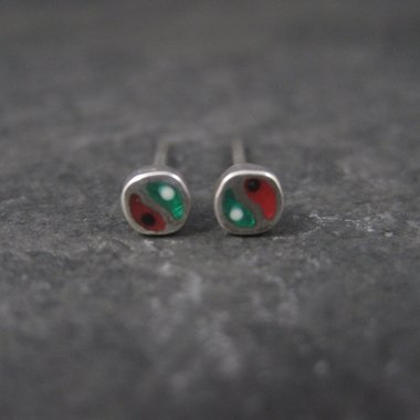 Tiny Vintage 4mm Sterling Yin Yang Stud Earrings 1970s New Old Stock