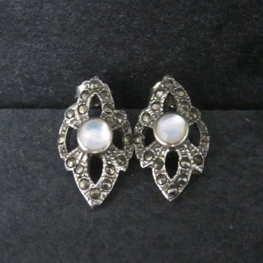 Vintage Sterling Mother of Pearl Marcasite Earrings