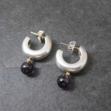 Vintage Sterling 14K Amethyst Hoop Earrings