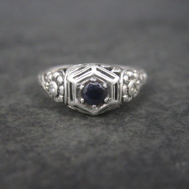 Vintage Sterling Filigree Sapphire Diamond Ring Size 8