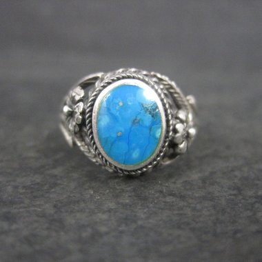 Vintage Sterling Turquoise Flower Ring Size 8