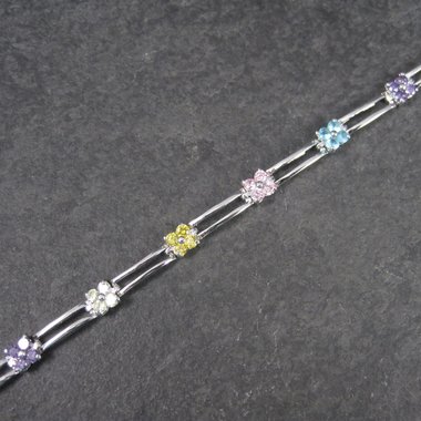 Vintage 90s Sterling Multi Stone Flower Bracelet 7 Inches