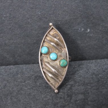 Long Vintage Navajo Sterling Turquoise Ring Size 7