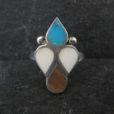 Inlaid Bird Ring Size 4 Southwestern Sterling Silver Inlay Jewelry
