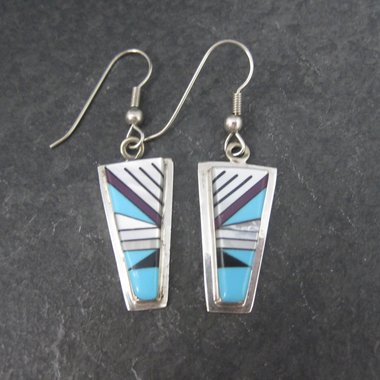 Vintage Southwestern Sterling Turquoise Inlay Earrings