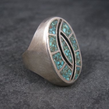 Southwestern Turquoise Chip Inlay Ring Size 9.5