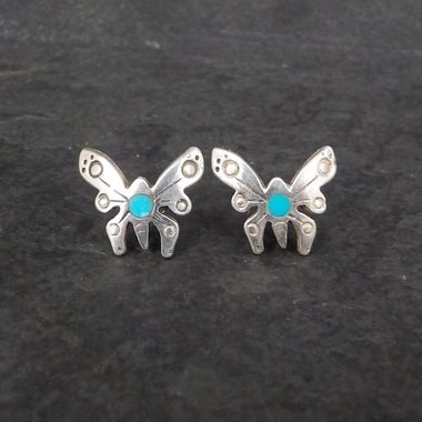 Sterling Turquoise Inlay Butterfly Earrings