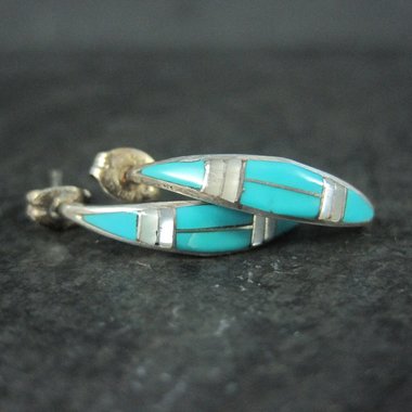 Southwestern Sterling Turquoise Inlay Earrings