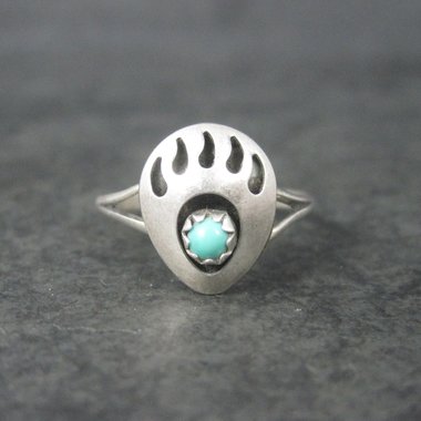 Dainty Sterling Turquoise Bear Paw Ring Size 6