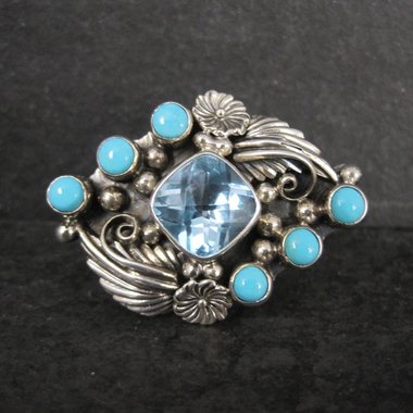 Southwestern Sterling Topaz Turquoise Two Finger Ring Sizes 9 and 8.5