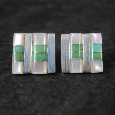 Southwestern Sterling Turquoise Mother of Pearl Inlay Earrings