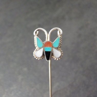 Vintage Southwestern Sterling Inlaid Butterfly Stick Pin