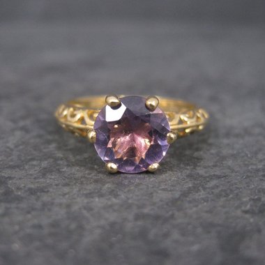 90s Vintage 10K Filigree Amethyst Solitaire Ring Size 7