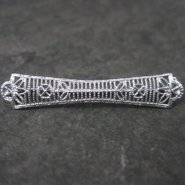 Small Antique 10K White Gold Filigree Bar Pin