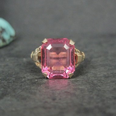 Antique Gold Filled Pink Glass Ring Size 6 New Old Stock
