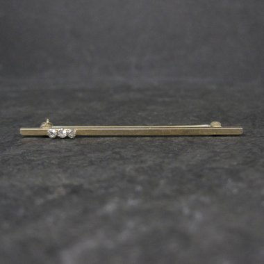 Estate Krementz 14K Faux Diamond Bar Brooch