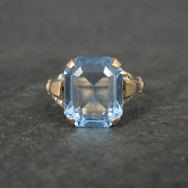 Antique Gold Filled Blue Glass Ring Size 9 New Old Stock