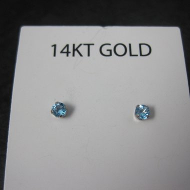 14K White Gold 3mm Blue Topaz Piercing Stud Earrings