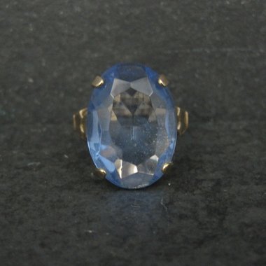 Antique Gold Filled Blue Glass Ring Size 6