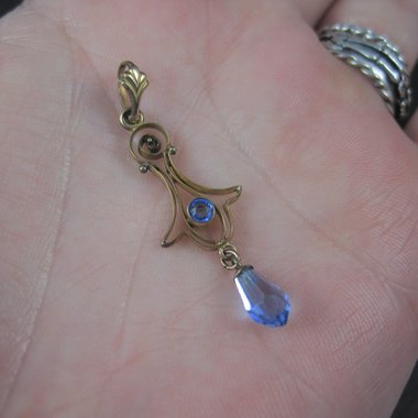 Antique 10K Blue Glass Lavalier Pendant