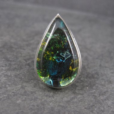 Large Vintage Dichroic Glass Ring Sterling Size 8