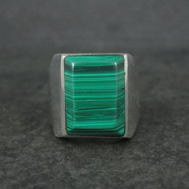 Mens Sterling Faux Malachite Ring Size 12