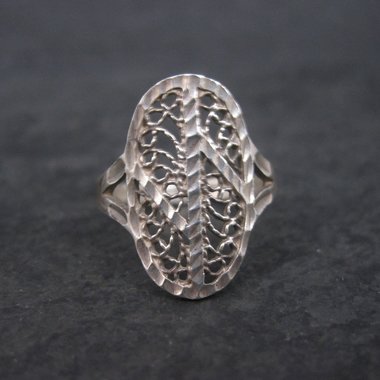 Vintage Sterling Diamond Cut Filigree Ring Size 6