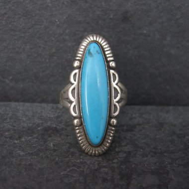 Vintage Turquoise Ring Size 6 Southwestern Sterling Silver