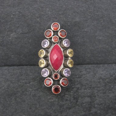 Vintage Sterling Garnet Amethyst Citrine Ruby Ring Size 6 Nicky Butler