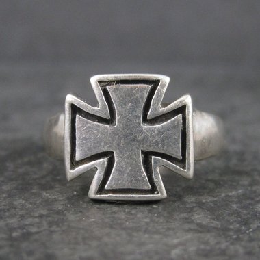 Mens Vintage Sterling Maltese Iron Cross Ring Size 12