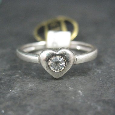 Vintage Sterling Silver Crystal Heart Ring Sizes 6 & 8 New Old Stock