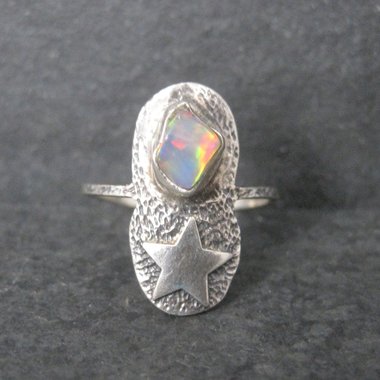 Dainty Sterling Opal Star Ring Size 6.5