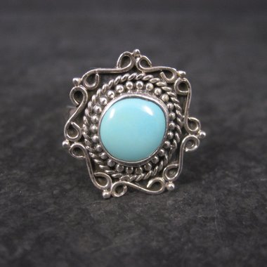 Vintage Balinese Sterling Turquoise Ring Size 6