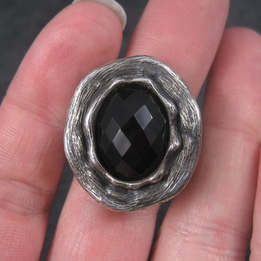 Vintage Gothic Chunky Onyx Sterling Ring Size 6
