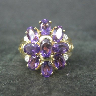 Vermeil Sterling Amethyst Cluster Ring Size 8