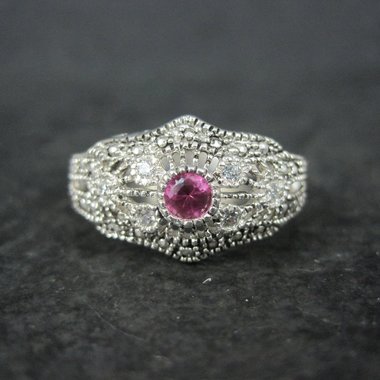 Vintage Sterling Filigree Ruby Ring Size 10