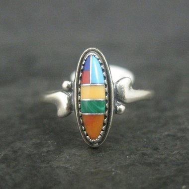 Dainty Southwestern Sterling Inlay Ring Size 6