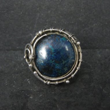 Huge Sterling Chrysocolla Wire Wrapped Ring Size 8