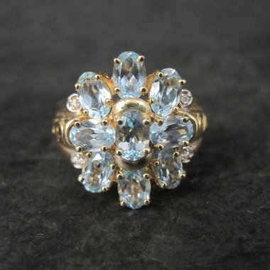 Vermeil Sterling Blue Topaz Cluster Ring Size 8