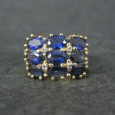 Vintage Vermeil Sterling Sapphire Diamond Ring Size 8