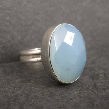 Vintage Sterling Faceted Chalcedony Ring Size 8