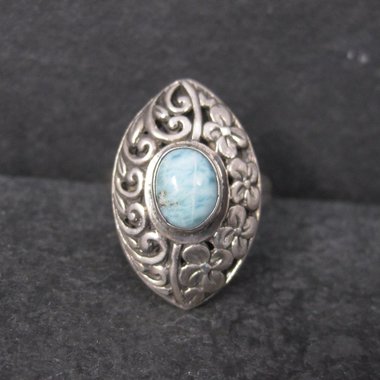 Vintage Sterling Filigree Larimar Ring Size 8