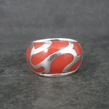 Vintage Sterling Red Enamel Ring Size 7.5