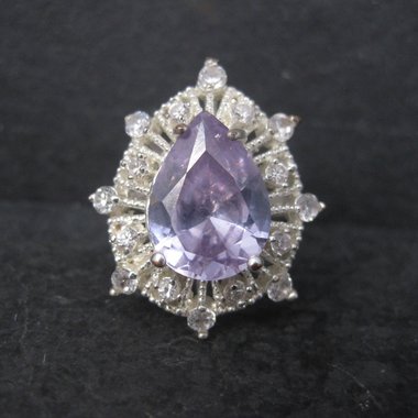 Vintage Sterling Purple Cubic Zirconia Cocktail Ring Size 8.5