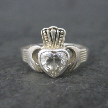 Vintage Sterling Cz Claddagh Ring Size 7