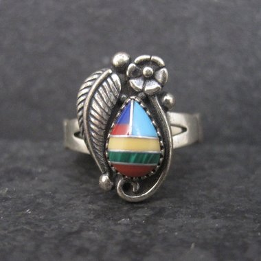 Southwestern Sterling Inlay Feather Ring NOS