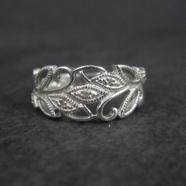 Vintage Sterling Diamond Leaf Ring Size 7