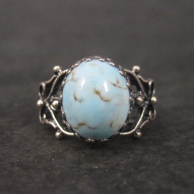 Vintage Adjustable Sterling Blue Art Glass Ring Size 5.5