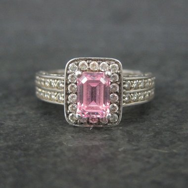 Vintage Sterling Pink Cz Cocktail Ring Size 8